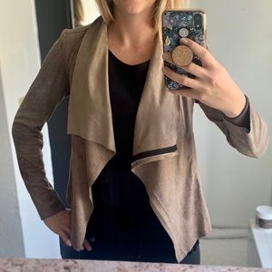 Zara Taupe Faux Suede Drape Front Jacket